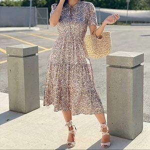 Floral dusty blue Midi Dress